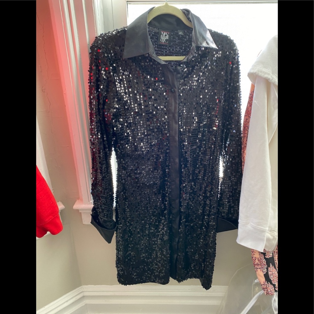 Sequin collar button up dress.